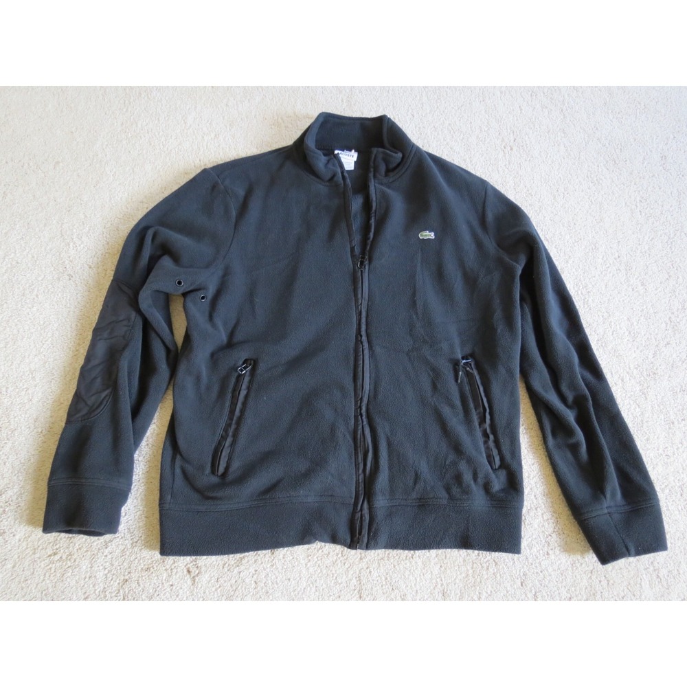 Lacoste Mens Black Fleece Track Jacket Full Zip Size 4 Medium Mock Neck